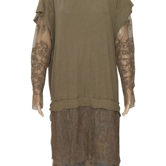 Free People Rock Steady Maxi Top Embroidered Knit Long Sleeve Green M - Picture 2 of 6